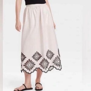 Embroidered Cotton Midi Skirt Cottagecore Coastal Size L